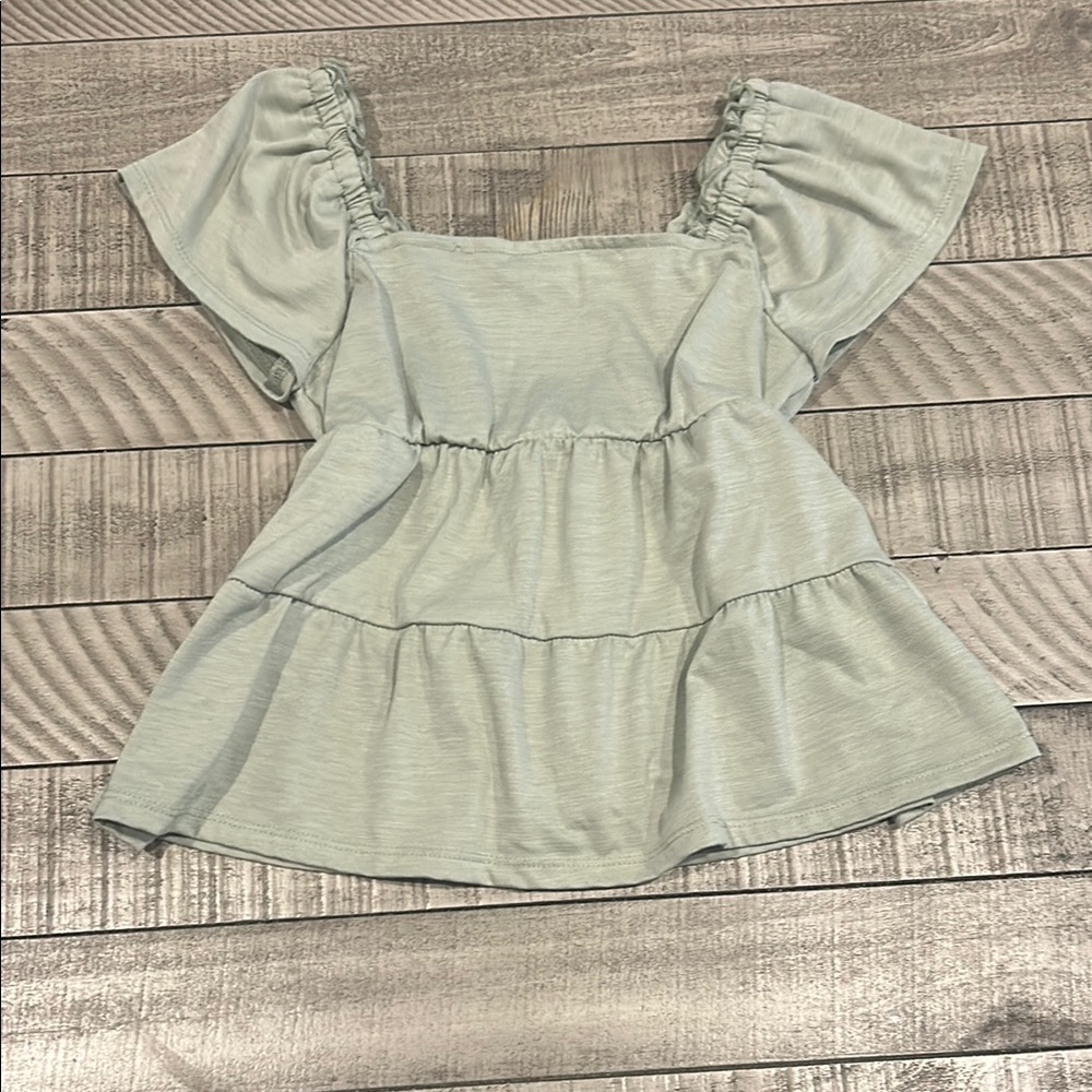 Women's Light Gray Ruffle Sleeve Top